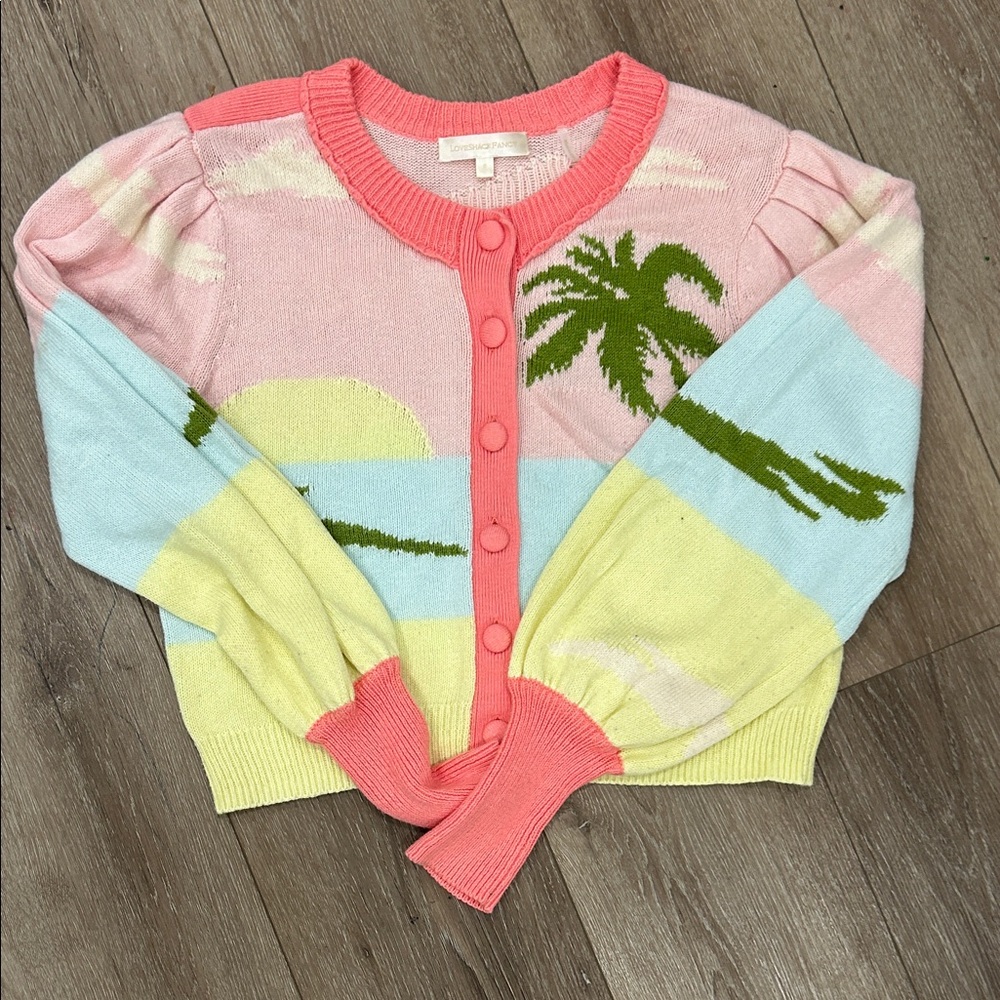 LoveShackFancy Pink and Green Palm Cardigan